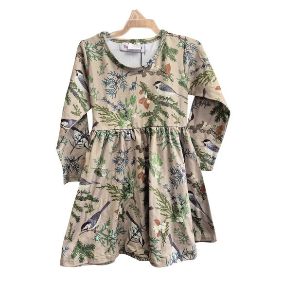 Winter Bird Girls Dress Twirly Long Sleeve Green 3T - Picture 1 of 4